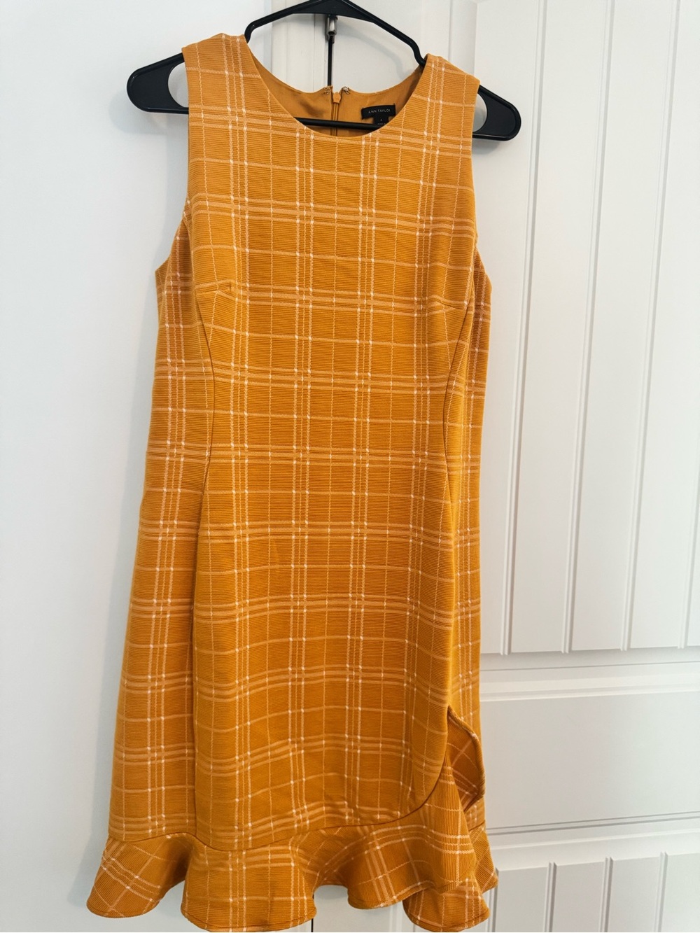 Ann Taylor Mustard Plaid Ruffle-Hem Mini Dress